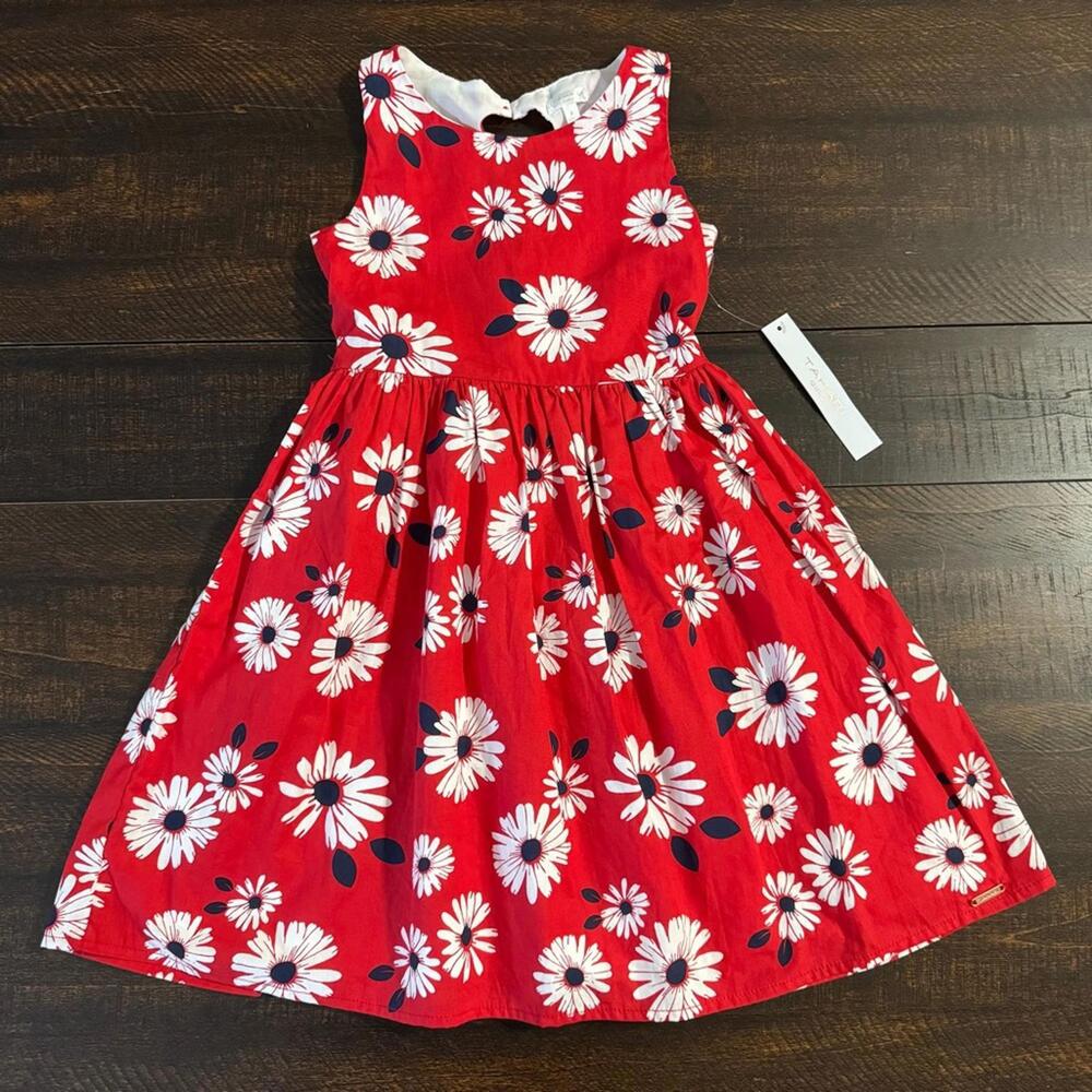 Tahari Girl Daisy Sun 6 Casual Boho Dress Floral Red White 6G NWT